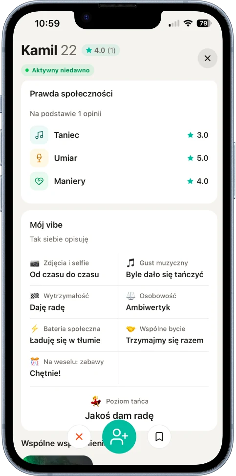 Profil w Savyrr: opinie społeczności, gust muzyczny, osobowość i podejście do wspólnego wyjścia.