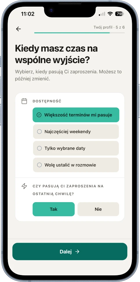 Ustawienie dostępności: weekendy, wybrane daty lub zaproszenia na ostatnią chwilę.